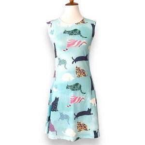 🍀 Patty Candy Aqua Blue Animal Print Round Neck Mini Dress Size Small